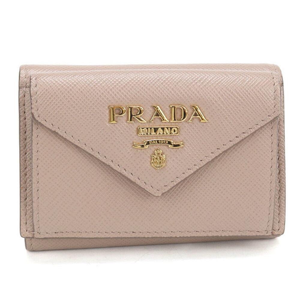 PRADA Tri-fold Wallet 1MH021 Saffiano Leather Women's Beige
